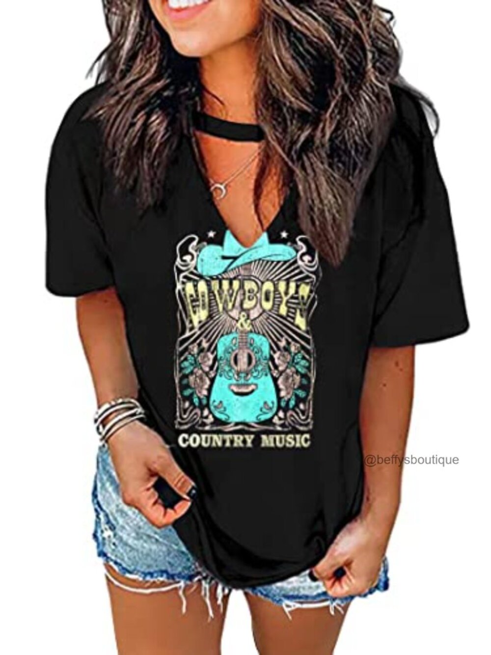 Plus Size Whiskey Country Music V Neck Keyhole Tee Tunic - Picture 2 of 7